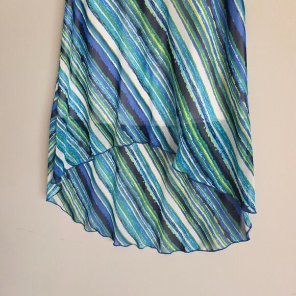 M I K O Flowy High Low Chiffon Summer Skirt Blue Stripe Small - Picture 4 of 10